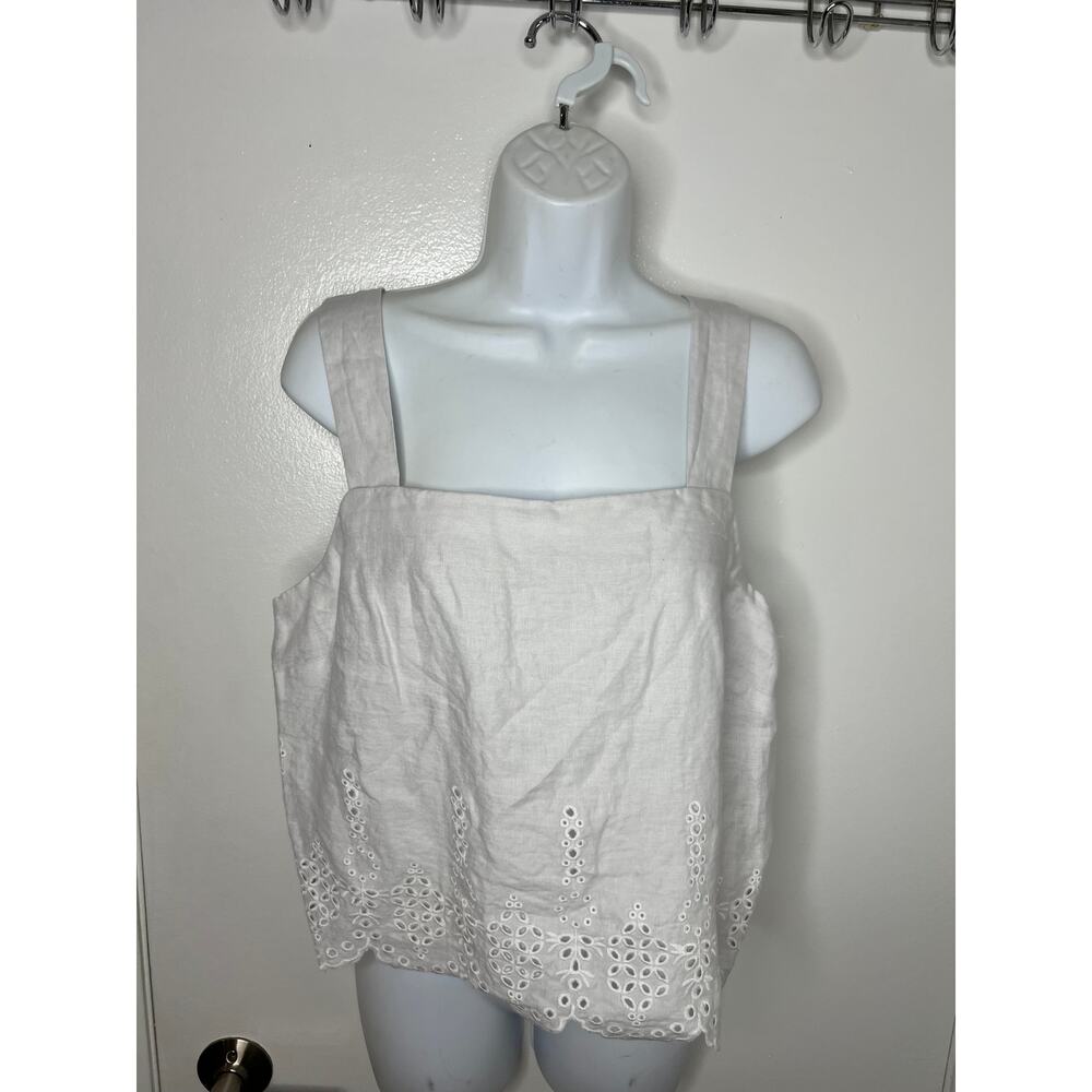 Magaschoni Women's 100% Linen Eyelet Crop Tank Blouse NEW ~ Size L
